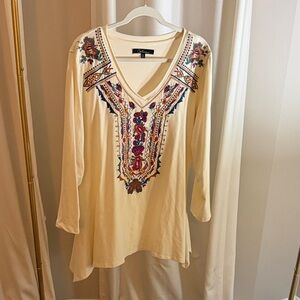 Alfani Cream Floral Embroidered Tunic